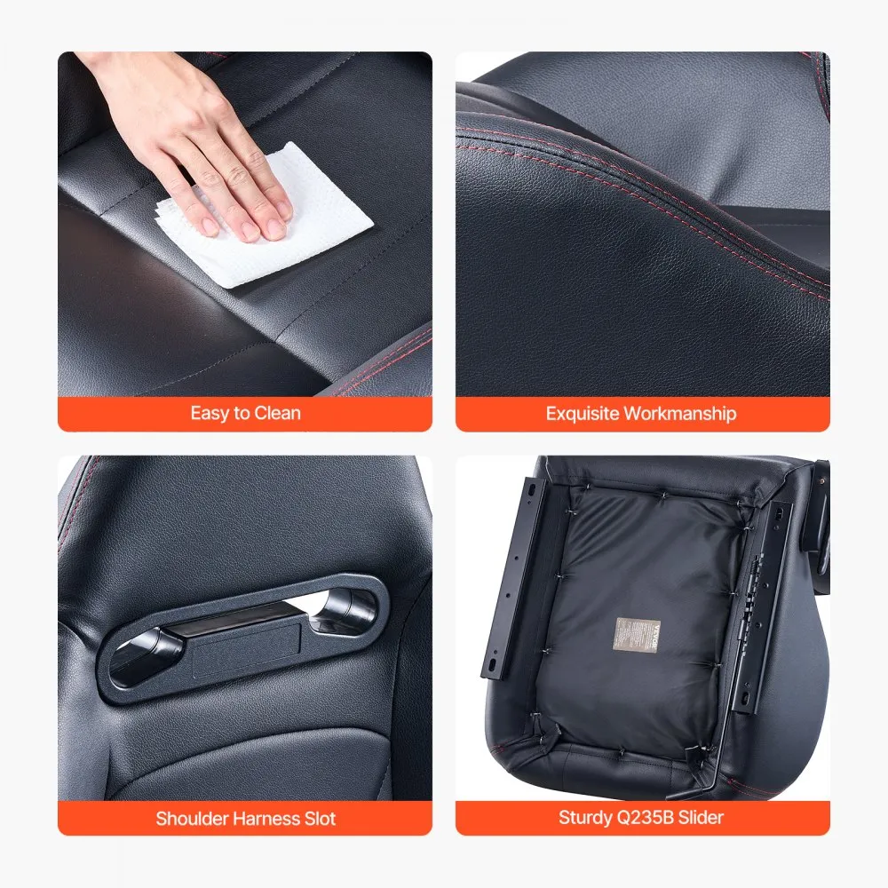 VEVOR RACING SEAT VERSTELBARE RACESTOEL MET PVCLEER EN Q235BSCHUIFREGELAAR, SET VAN 2